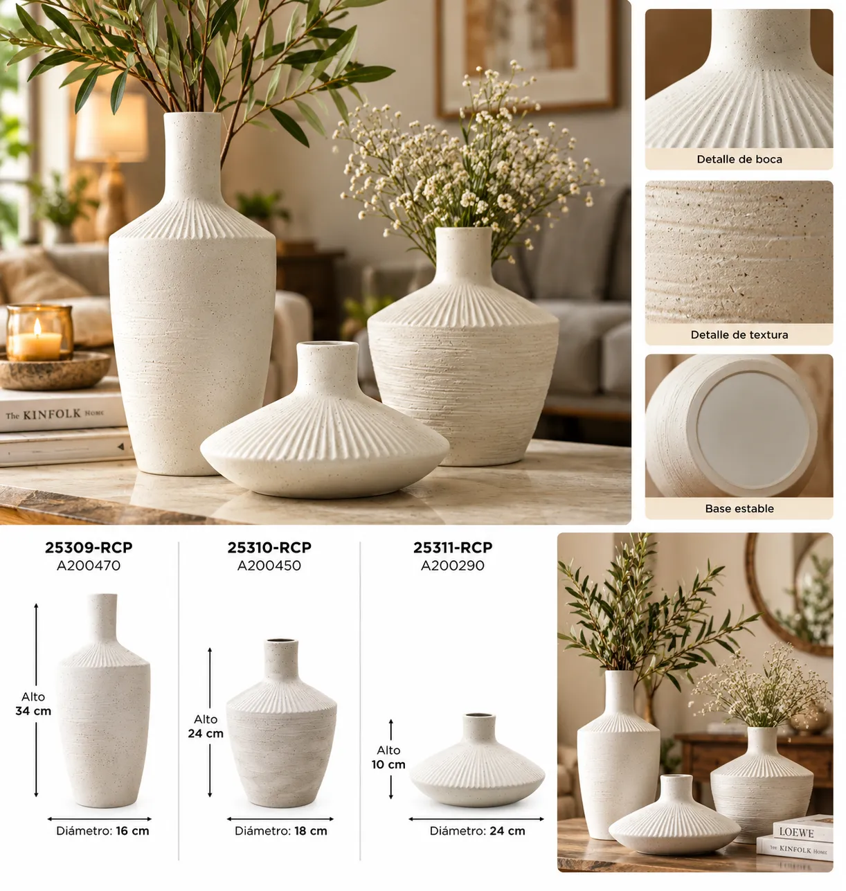 JARRONES DE CERAMICA BLANCO TEXTURIZADO COLECCION 253 - imagen 2