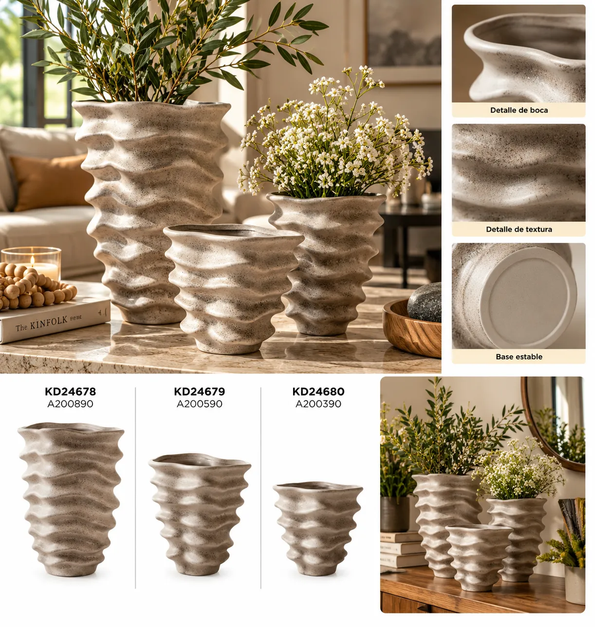 JARRONES DE CERAMICA ONDULADOS-COLECCION KD246