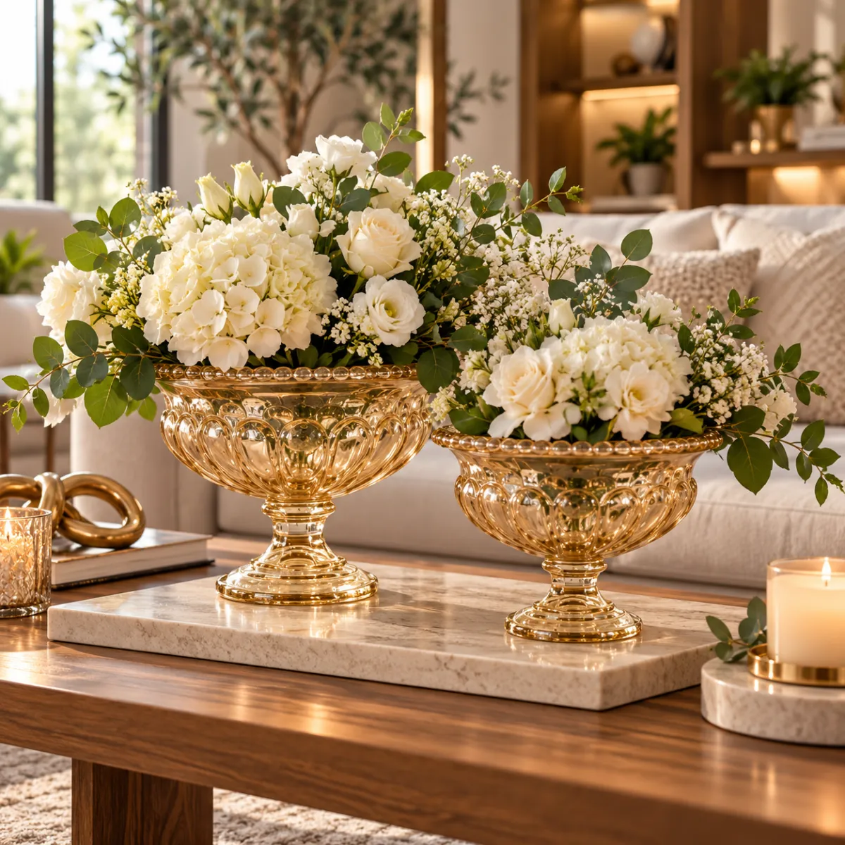 FLORERO DE CRISTAL AMBAR CON PEDESTAL