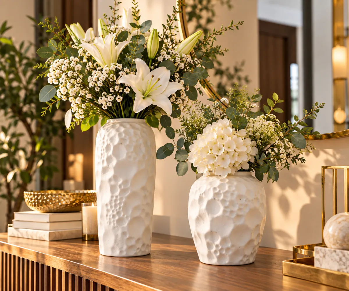 FLORERO CERAMICA BLANCO TEXTURIZADO